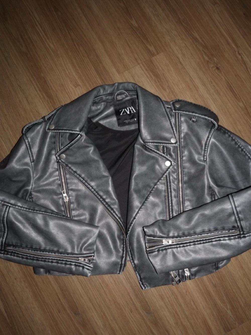 Zara Charcoal Faux Leather Moto Jacket